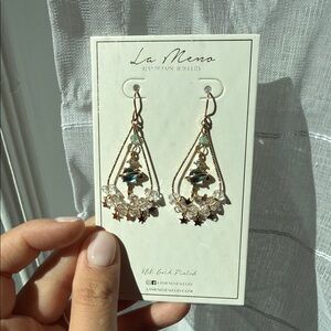 La Meno Gold and Green Crystal Earrings spaceship